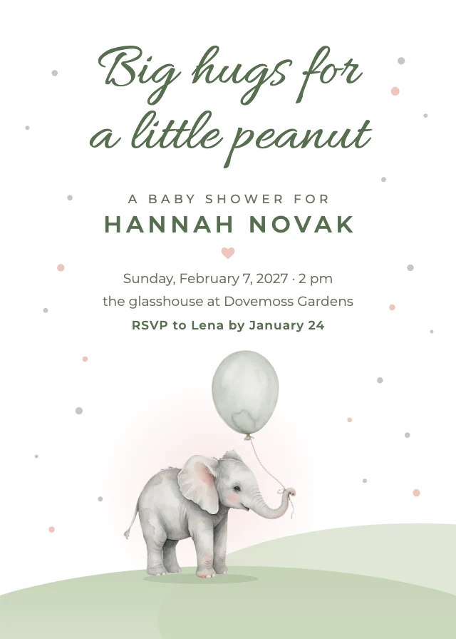 Elephant baby shower invitation template