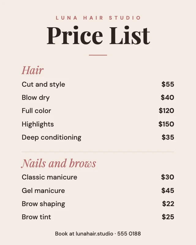 Price list post template