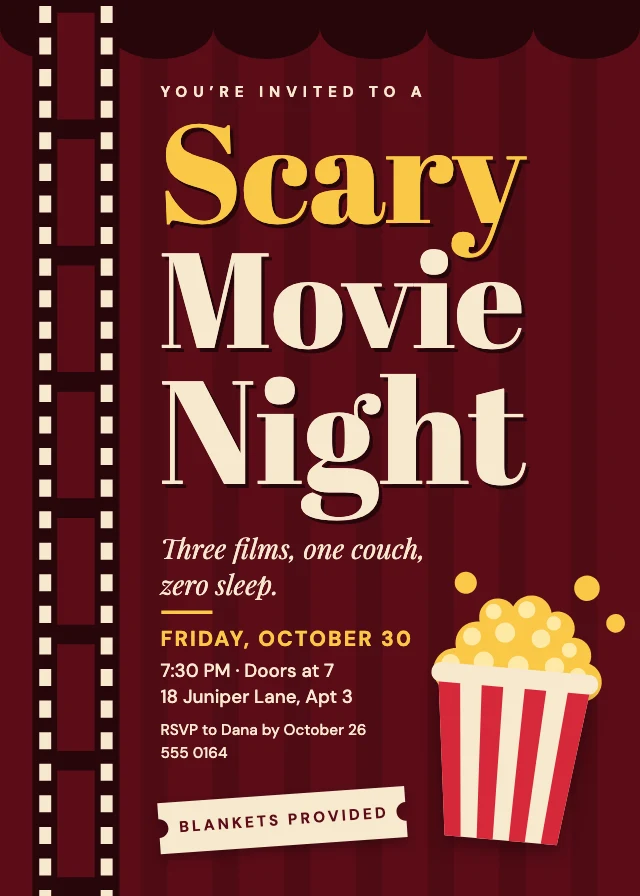 Scary movie night invitation template