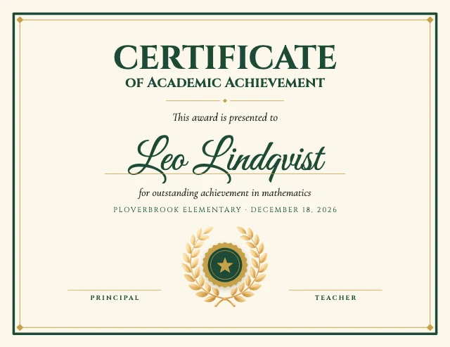 Academic achievement certificate template