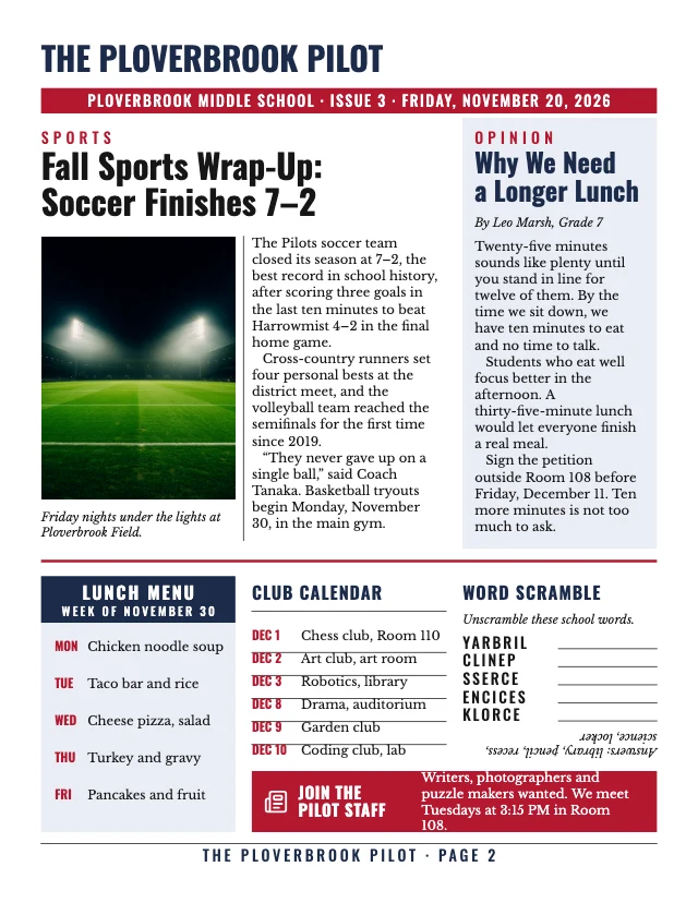 School newspaper template, page 2 of 2