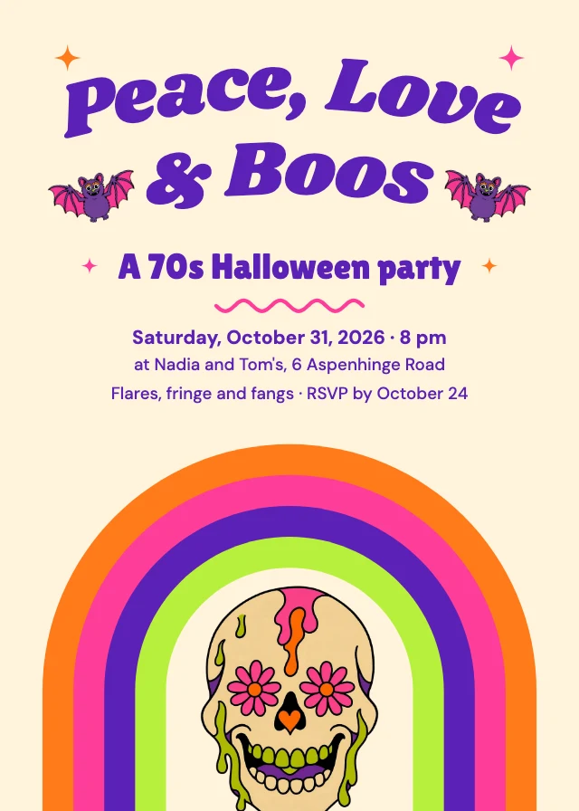 70s Halloween party invitation template