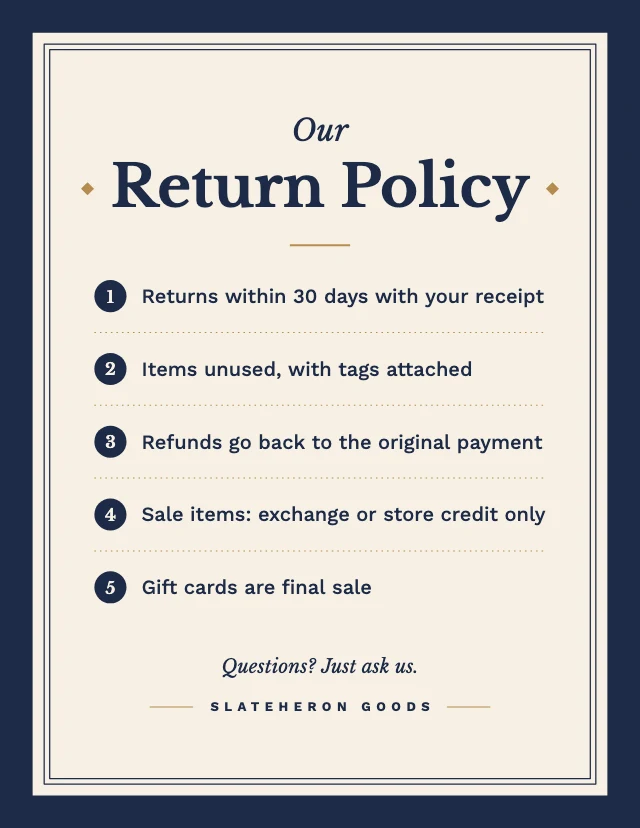 Return policy sign template