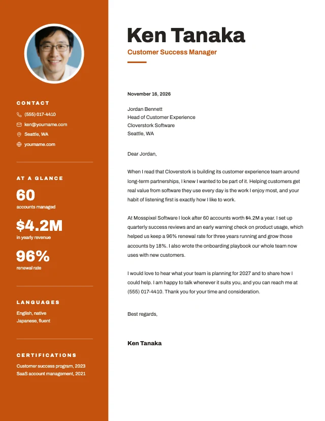 Sidebar cover letter template