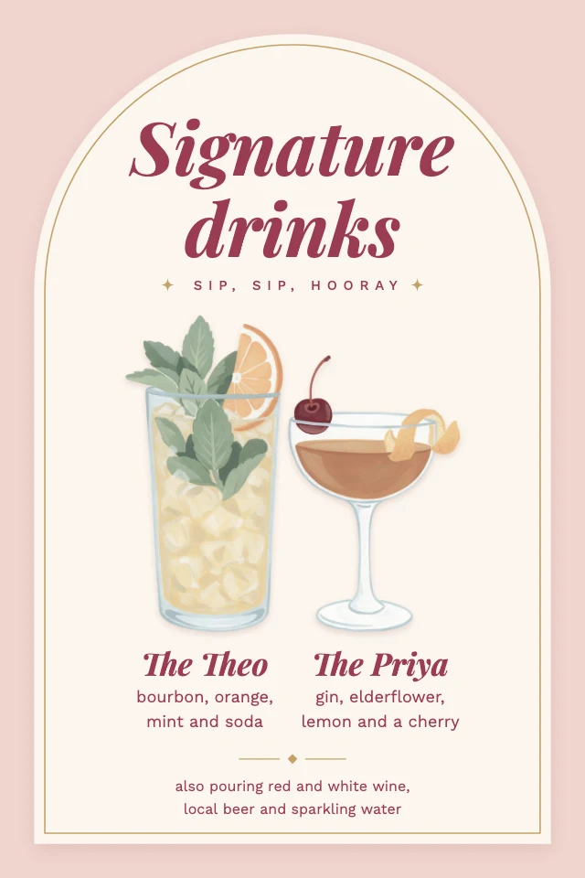 Wedding signature drinks sign template