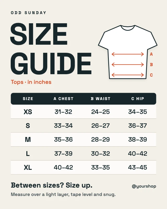 Size guide chart post template