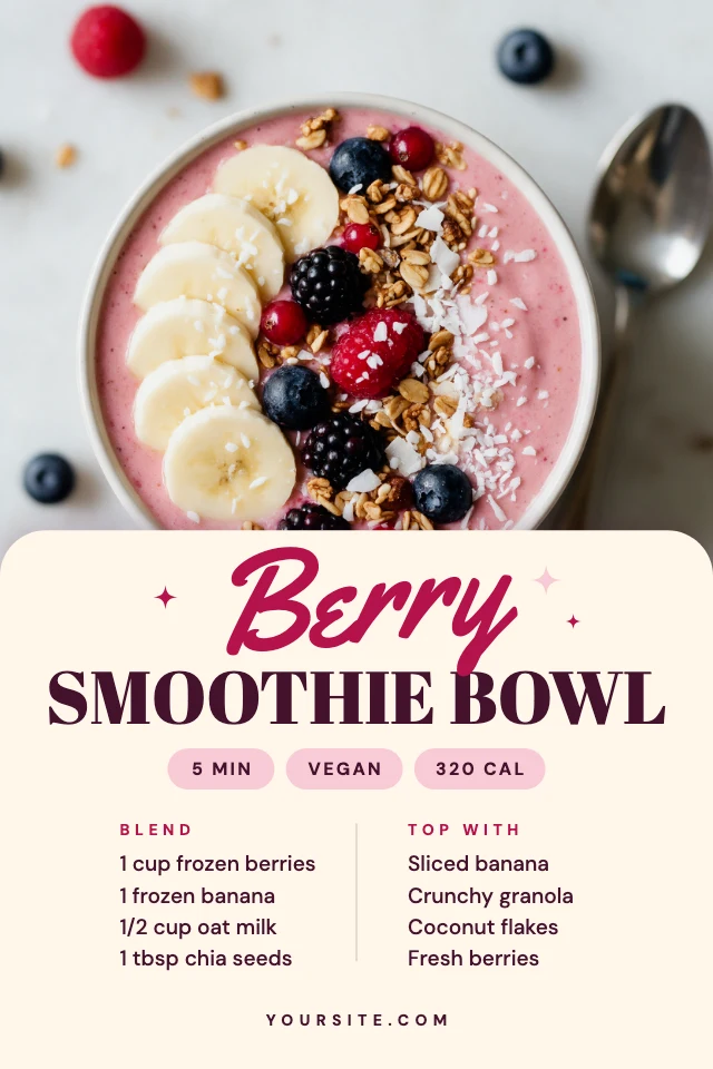 Smoothie bowl recipe pin template