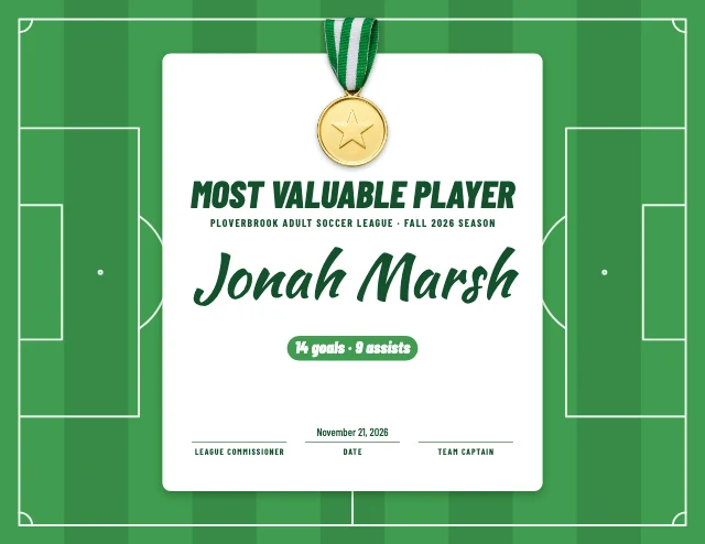 Soccer MVP certificate template