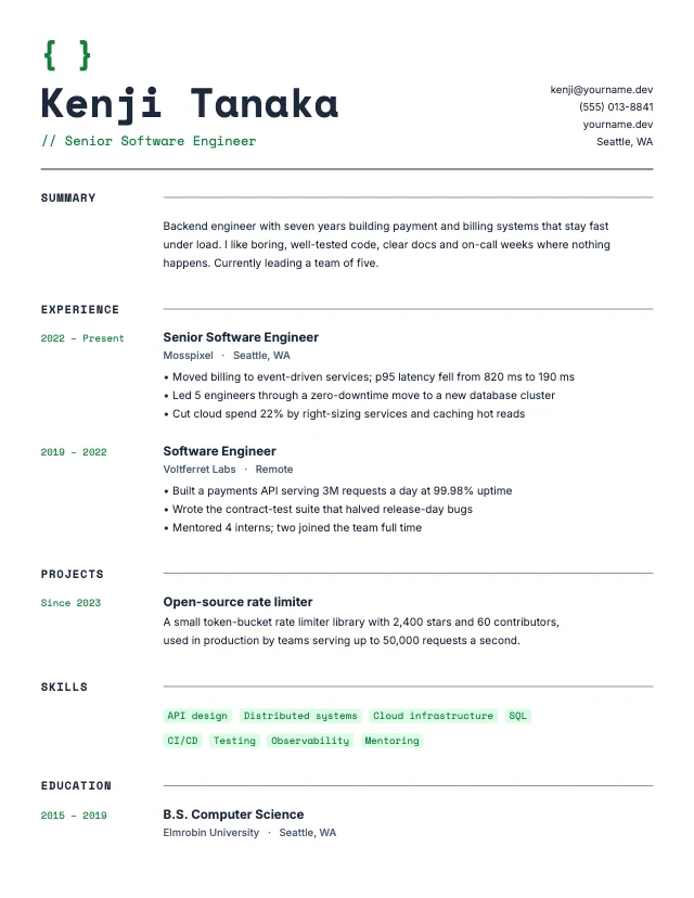Software engineer resume template