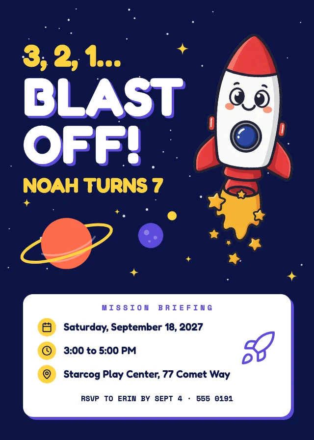 Space birthday invitation template