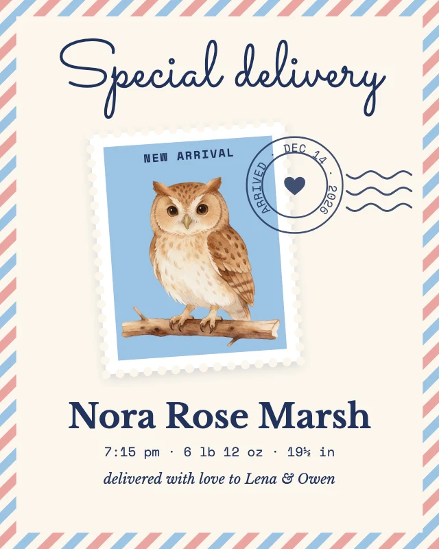 Special delivery birth announcement template