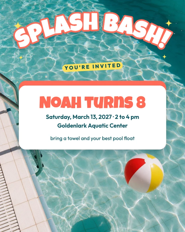 Pool party birthday post template