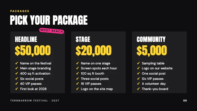 Sponsorship proposal deck template, page 5 of 8