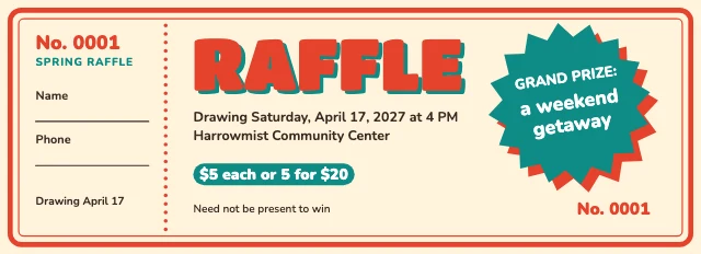Raffle ticket with stub template