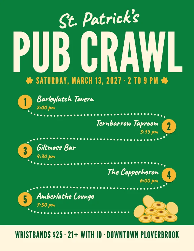 St. Patrick's Day pub crawl flyer template