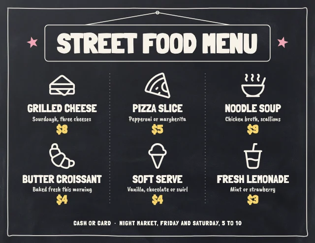 Street food chalkboard menu template