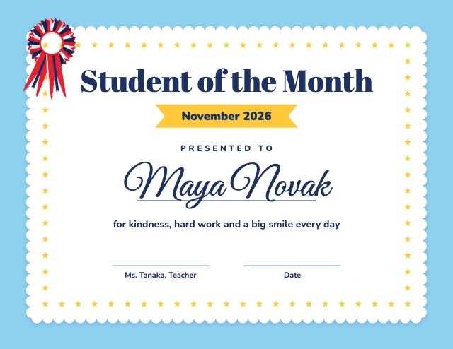 Student of the month certificate template