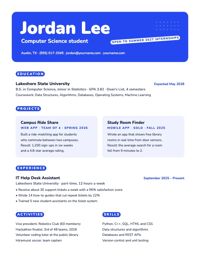 Student résumé template