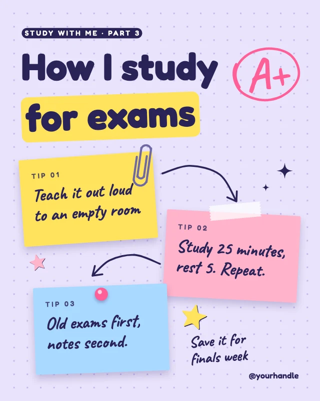 Study tips sticky notes post template