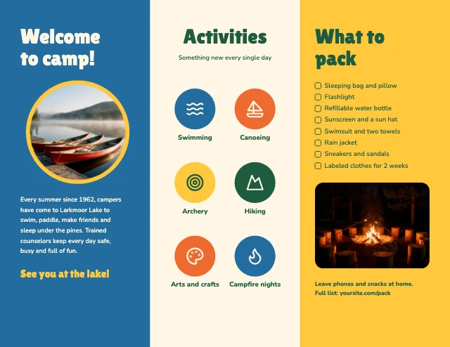 Summer camp brochure template, page 2 of 2