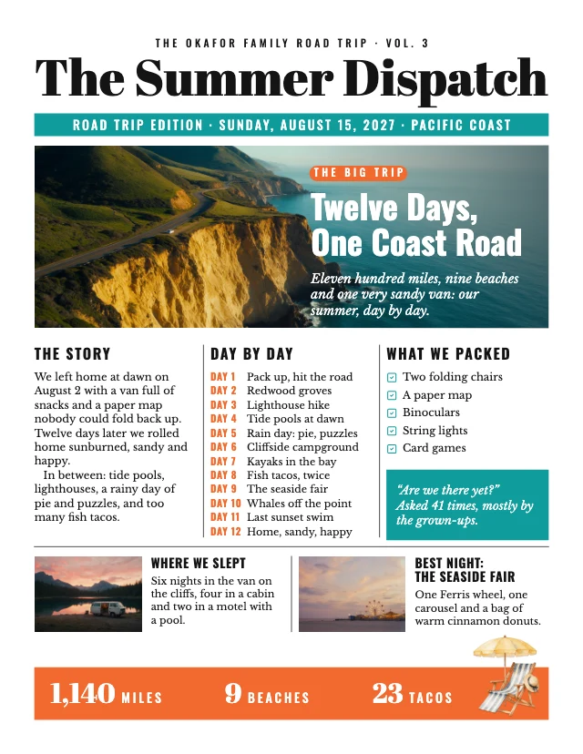 Summer travel newspaper template