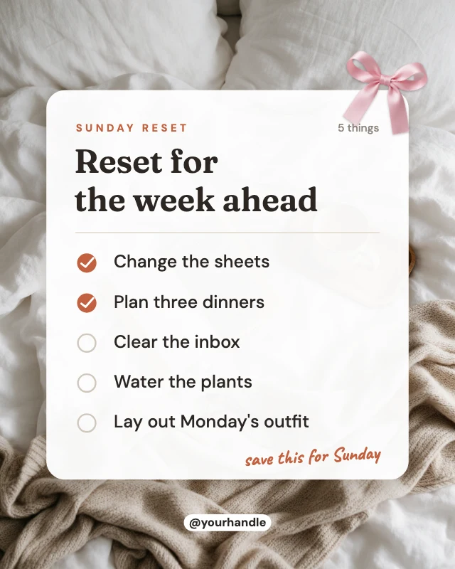 Sunday reset checklist post template