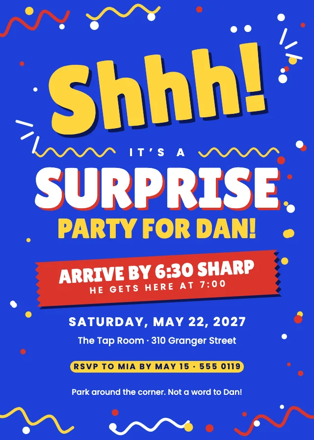 Surprise birthday party invitation template
