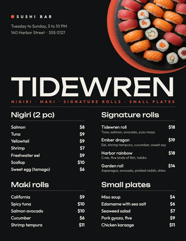 Sushi bar menu template