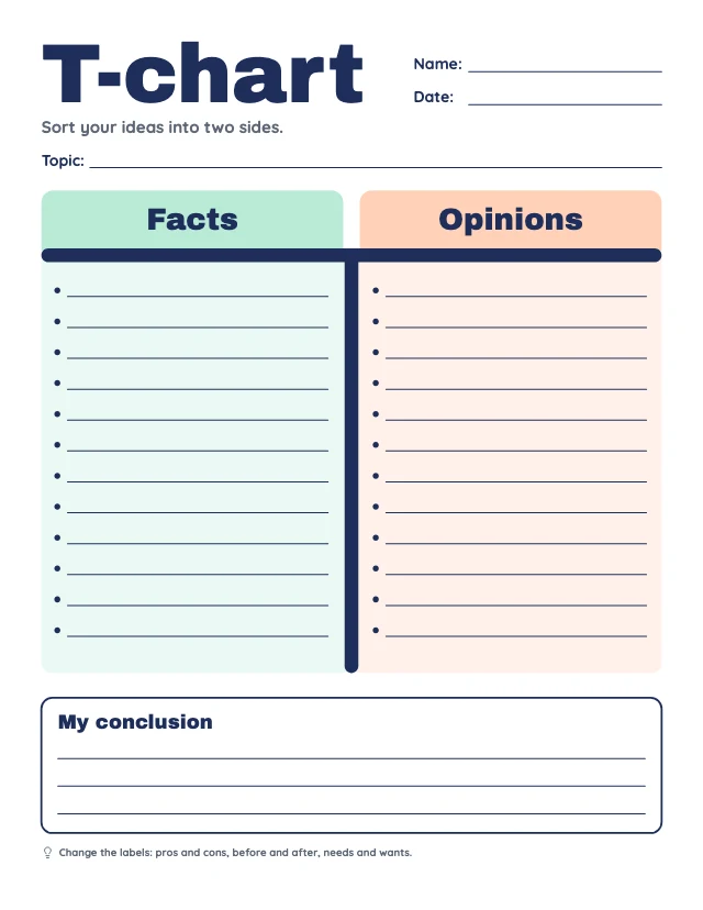 T-chart graphic organizer template
