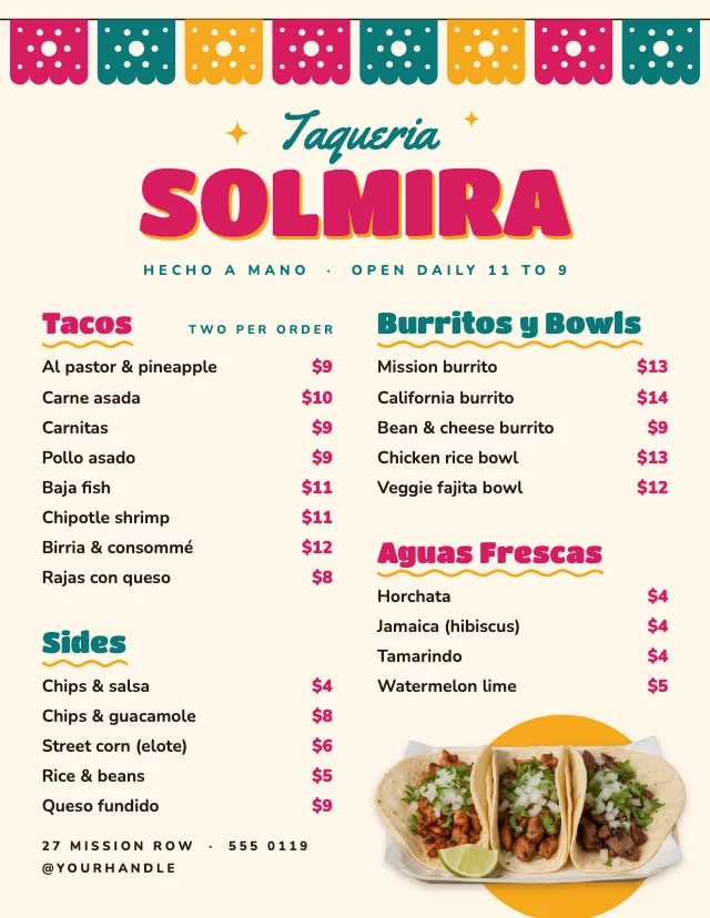 Taqueria menu template