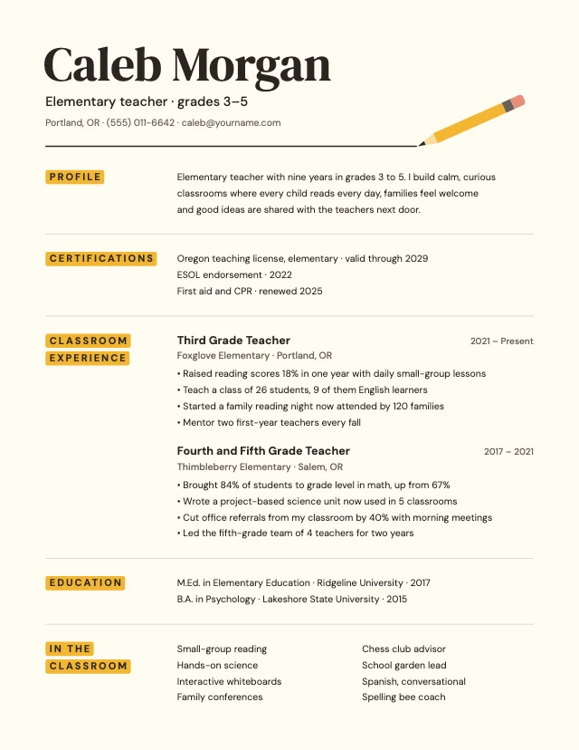 Teacher résumé template