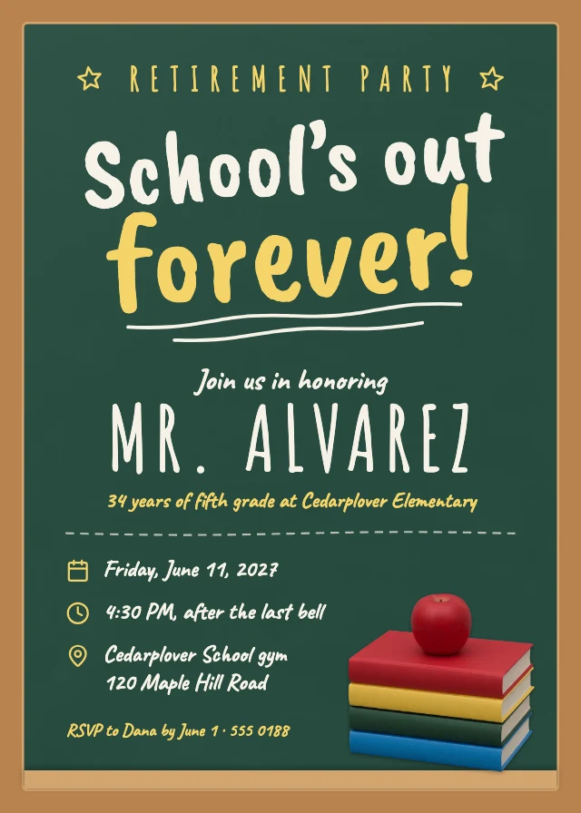 Teacher retirement party invitation template