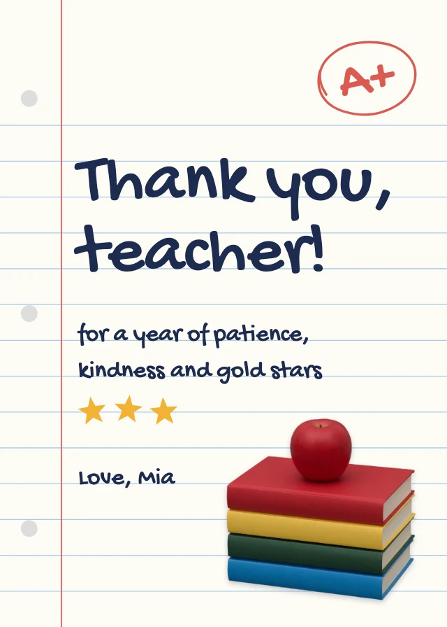 Teacher thank-you card template