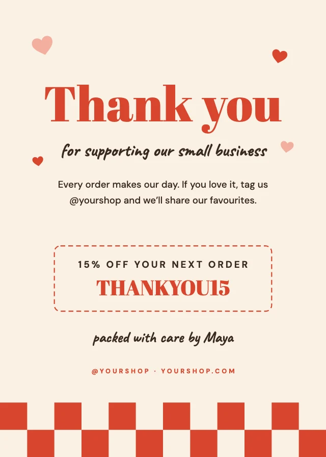 Thank you for your order card template