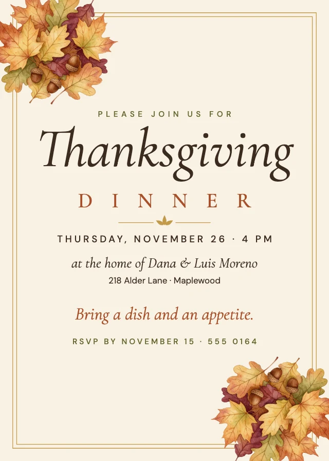 Thanksgiving dinner invitation template