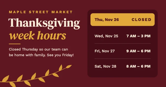 Thanksgiving hours Facebook post template