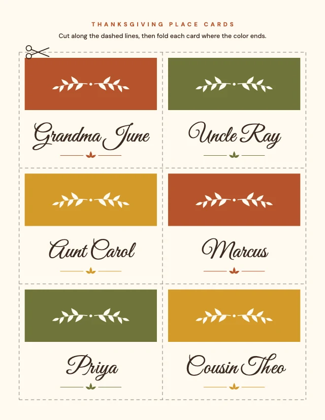Thanksgiving place cards template