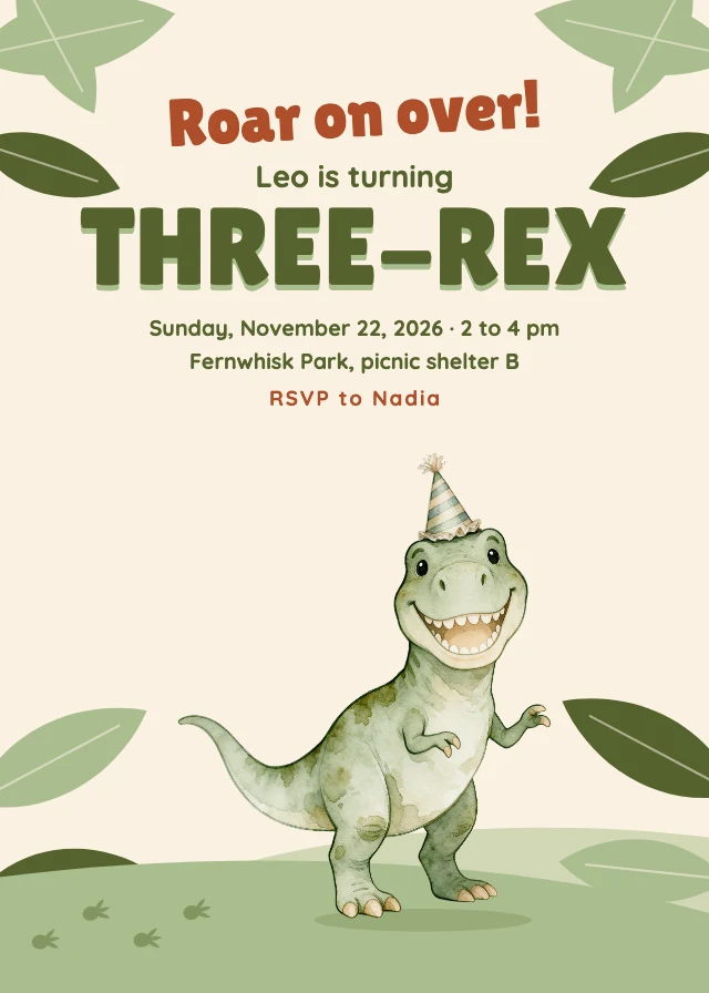 Three-rex birthday invitation template