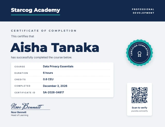 Training completion certificate template