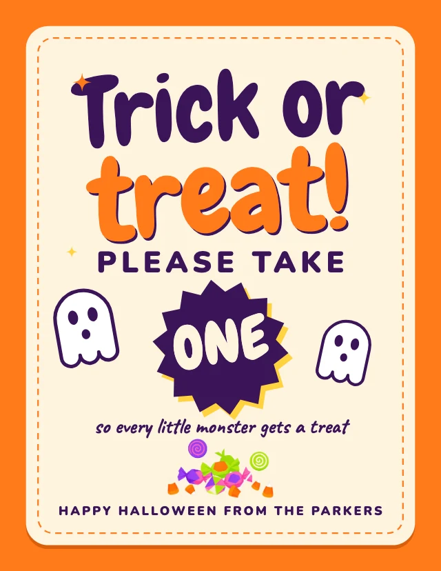 Trick or treat porch sign template