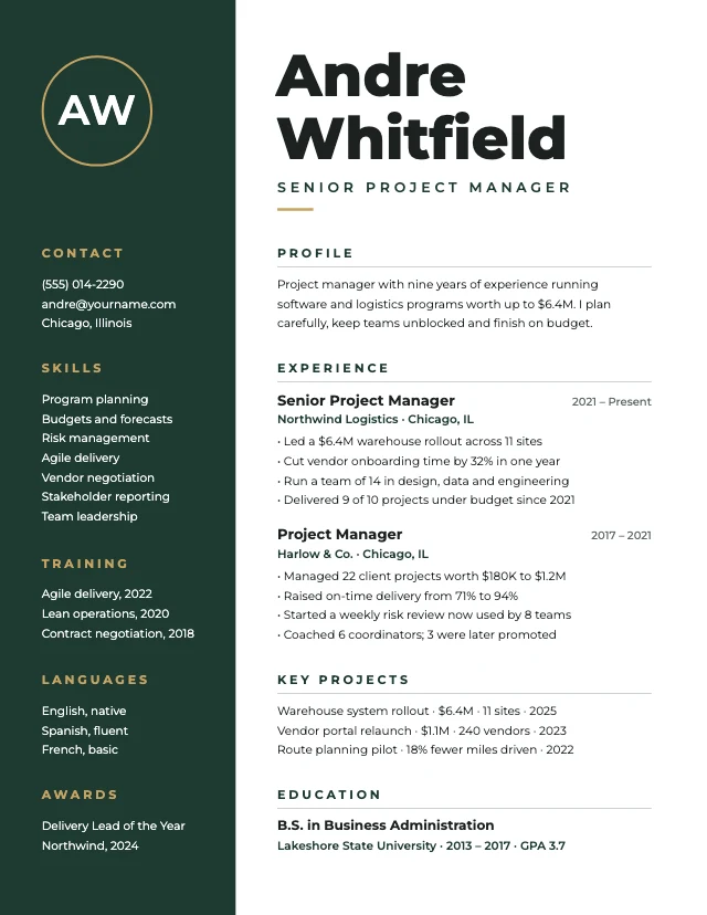 Two-column résumé template