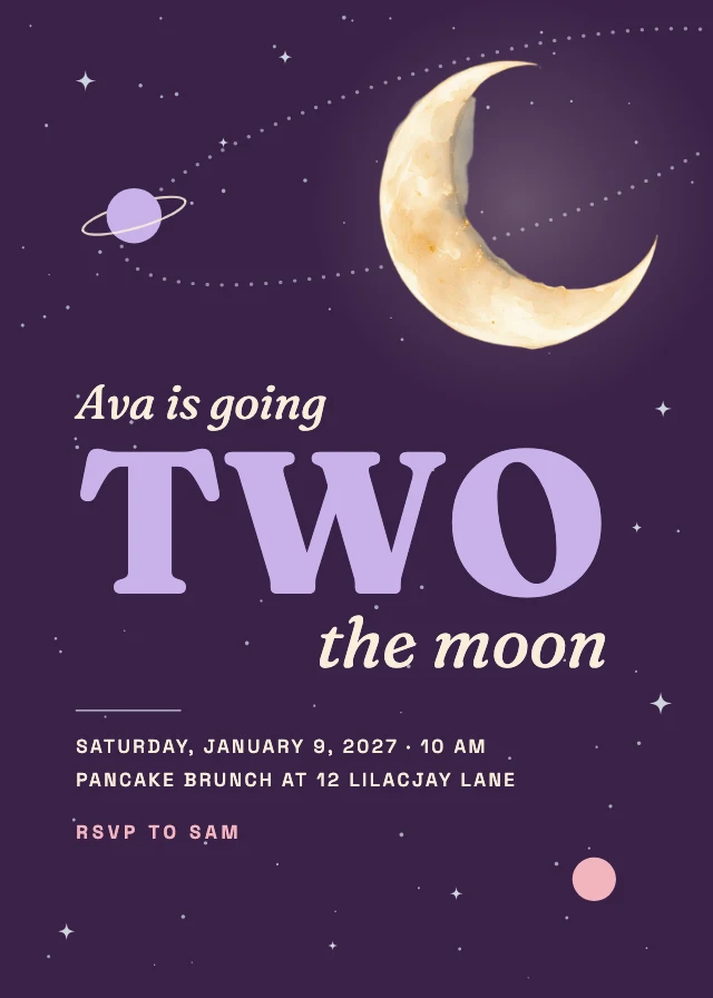 Two the moon birthday invitation template