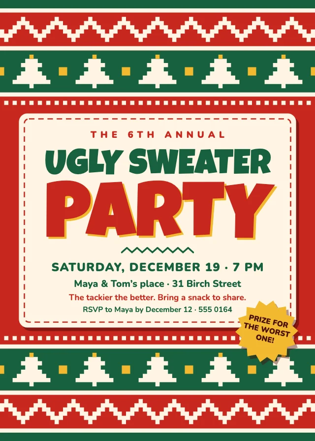 Ugly sweater party invitation template