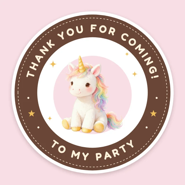 Unicorn party favor sticker template