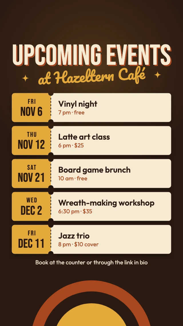 Upcoming events story template