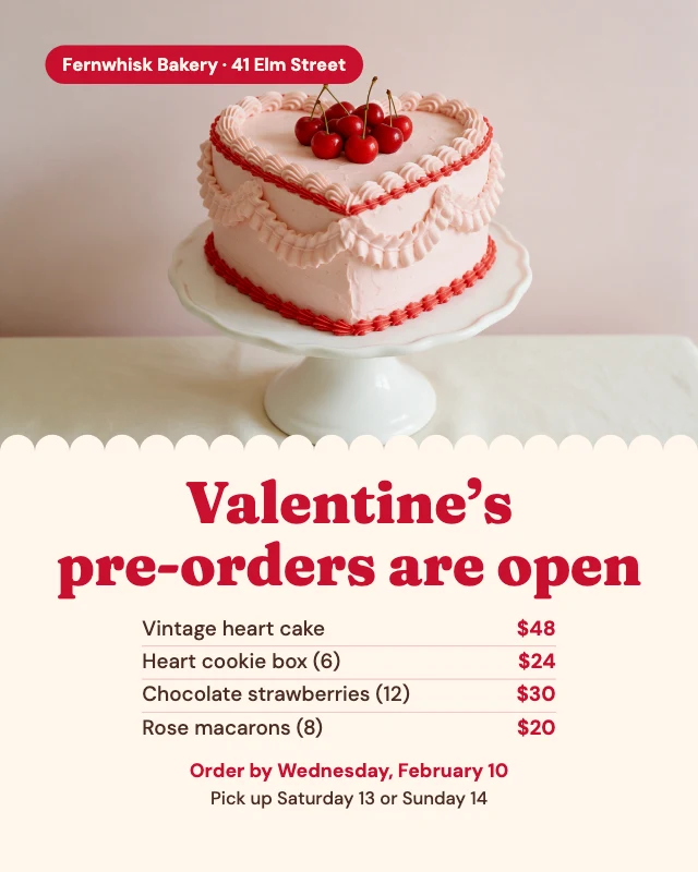 Valentine’s bakery pre-order post template