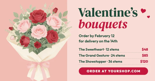 Valentine’s flowers Facebook post template
