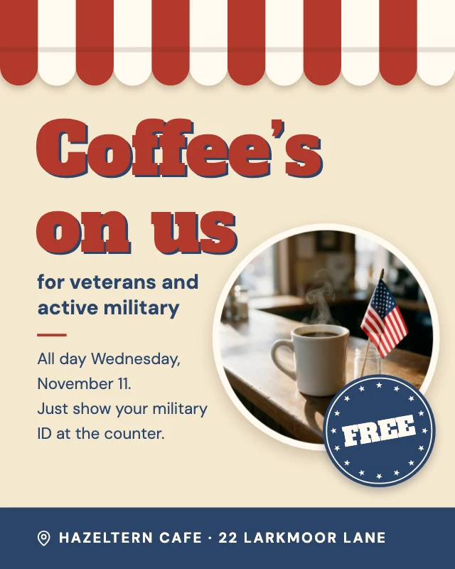 Veterans Day free coffee post template