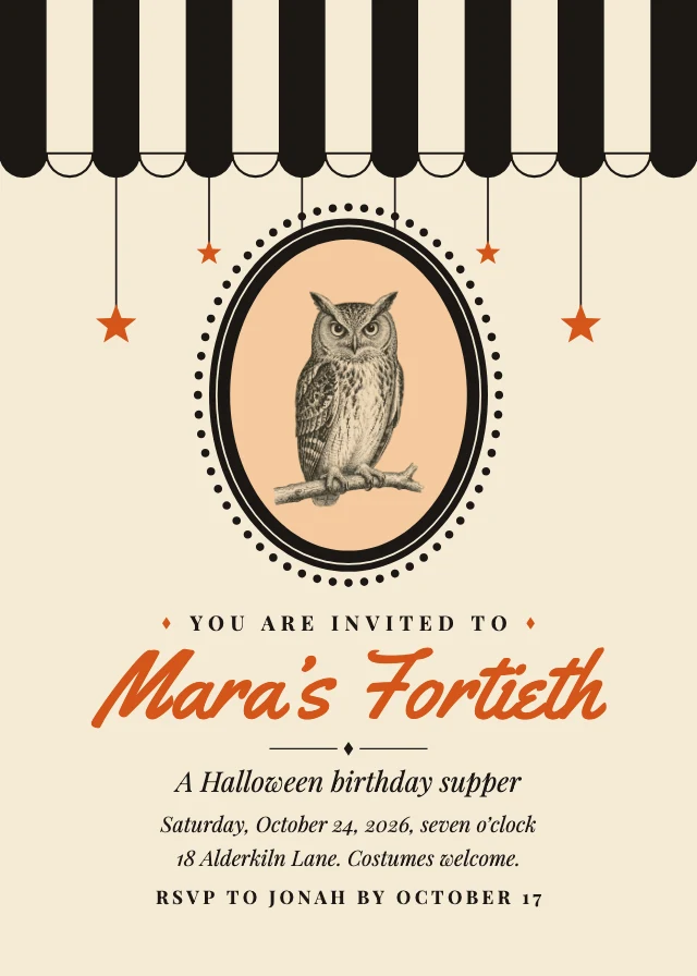 Vintage Halloween birthday invitation template