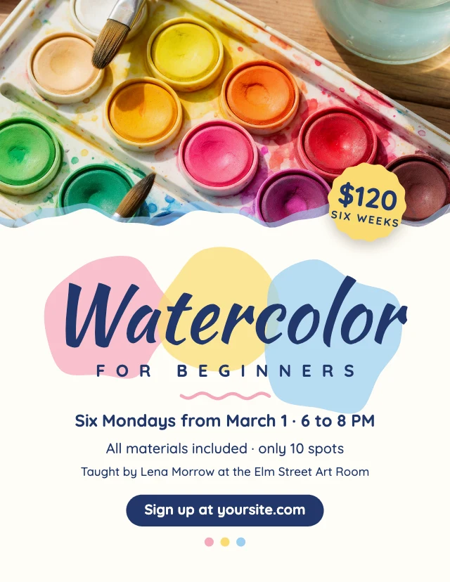 Watercolor class flyer template